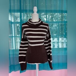 a new day Chocolate and Cream Striped Turtleneck Sweater Size XL Cozy Knit